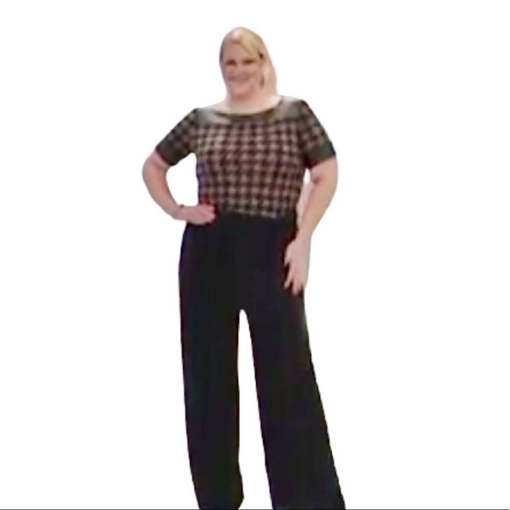 Tiana B. Brown/Black Houndstooth Print Bodice Wide Leg Jumpsuit; SZ M; NWOT